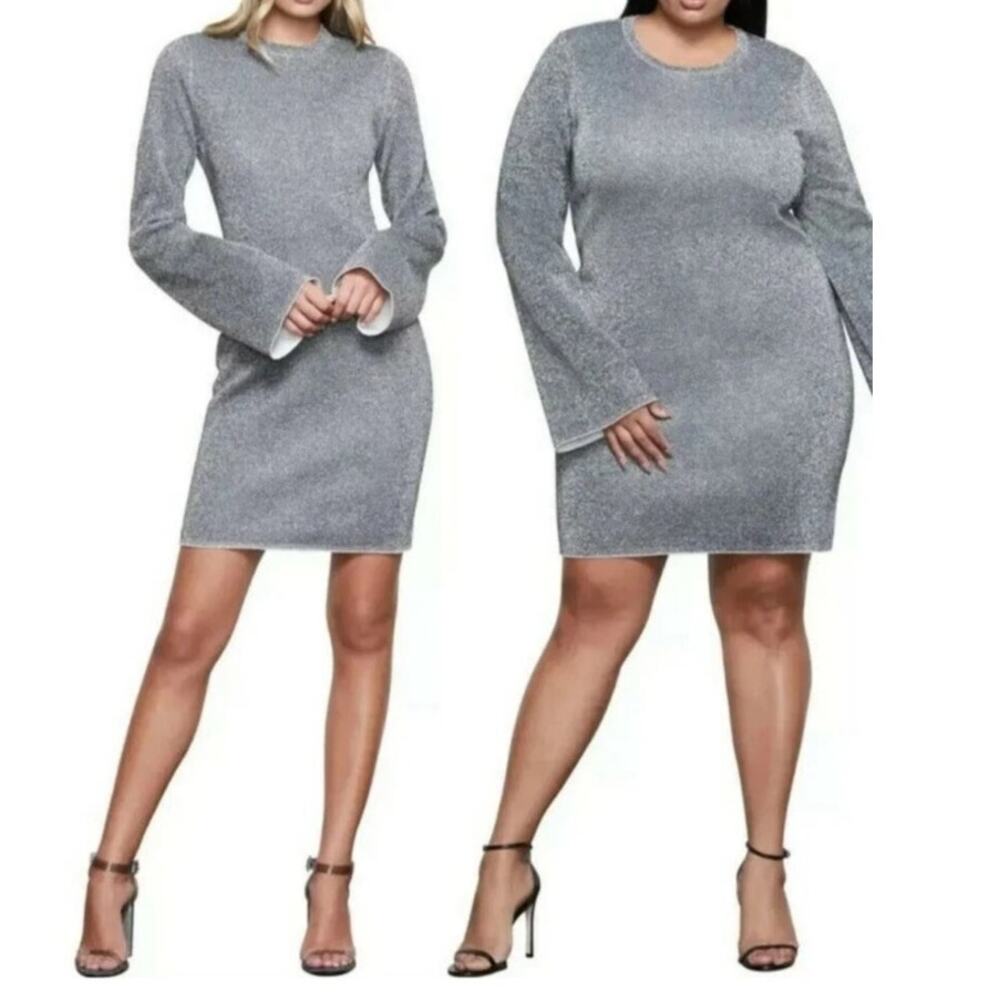 Good American Silver Shimmery Metallic Mini Dress Plus Size 2XL Glam Chic Fancy